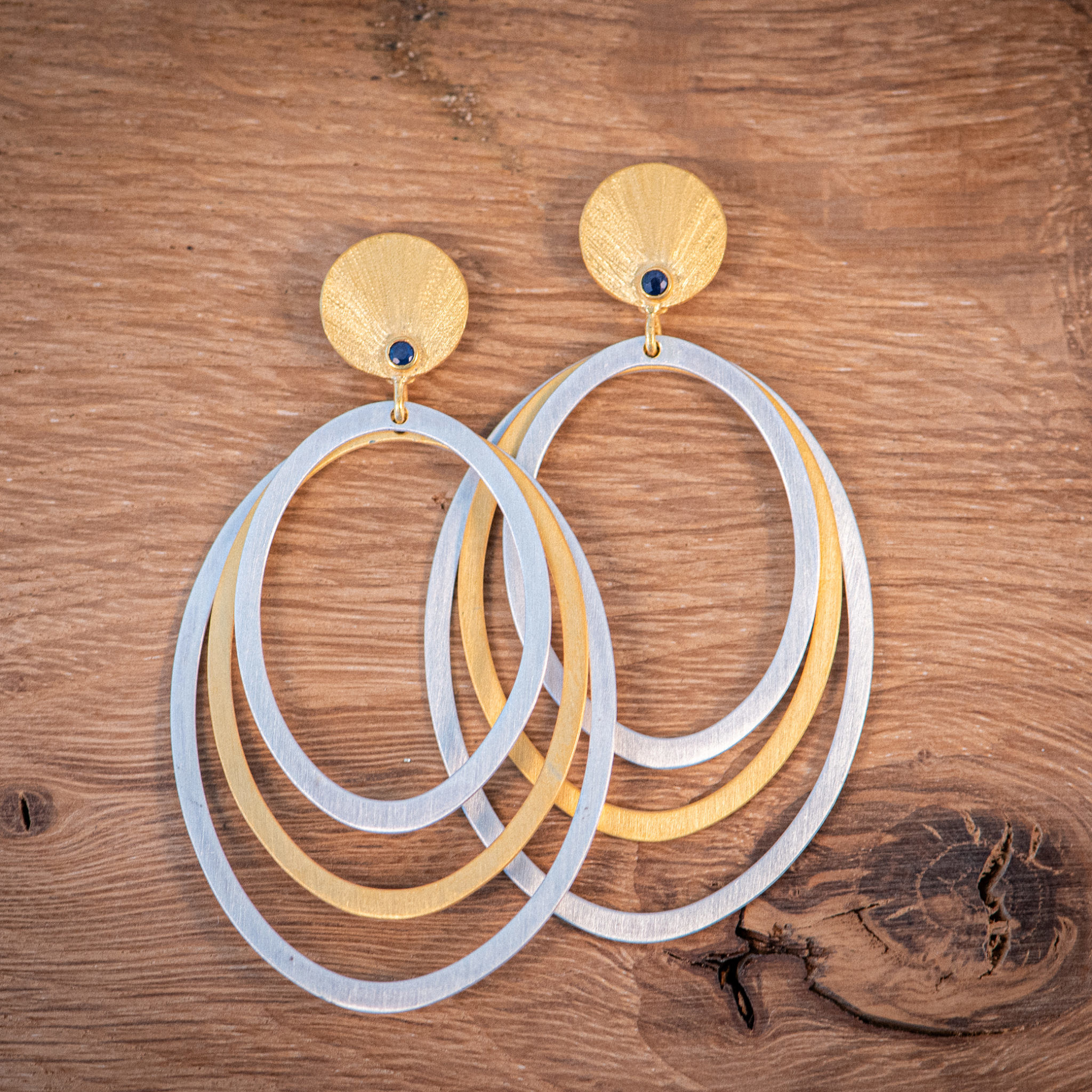 Boucles d'oreille en argent et argent doré, bijoux de créateur
