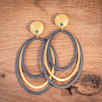Boucles d'oreille en argent doré et patine, bijoux de créateur