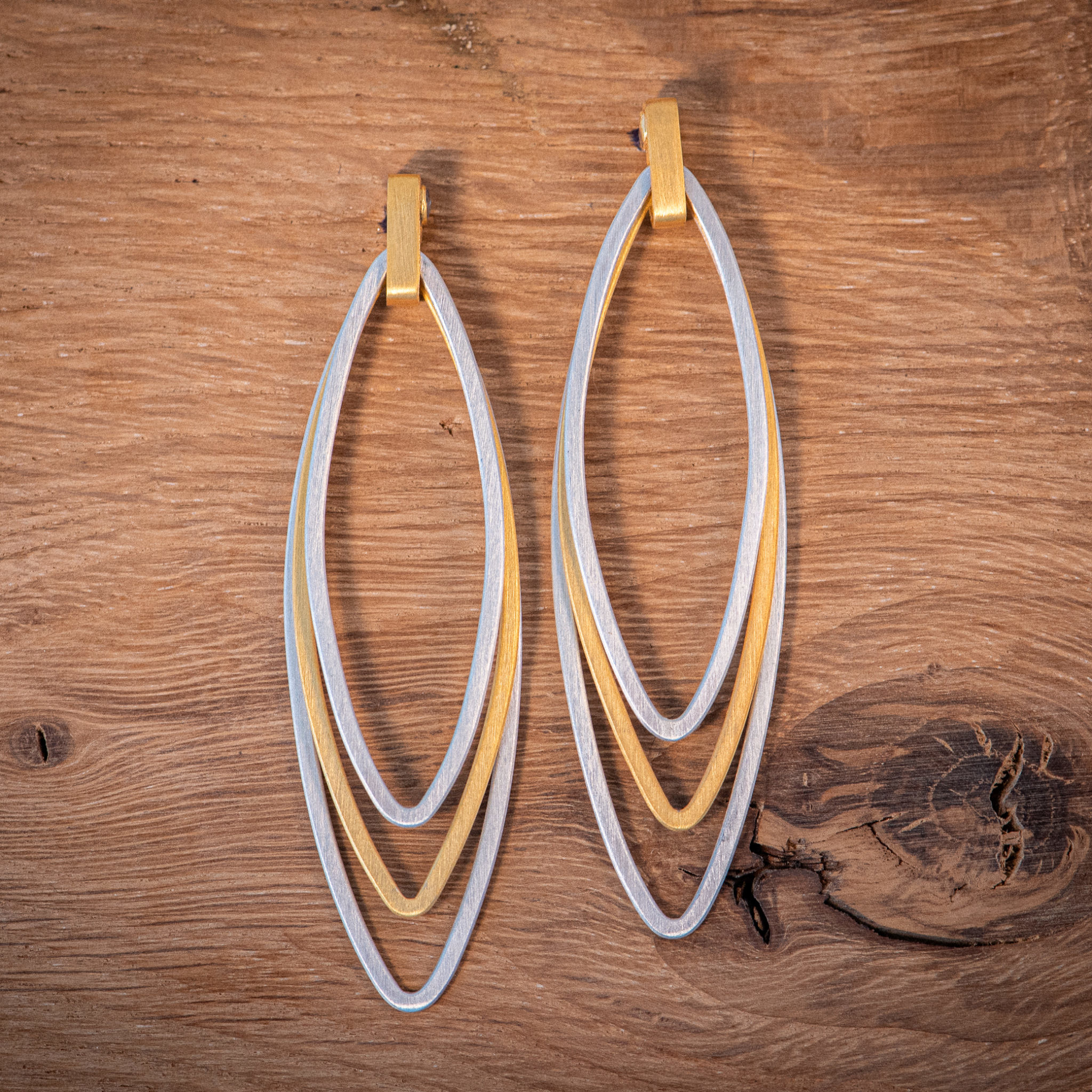 Boucles d'oreille en argent et argent doré, bijoux de créateur